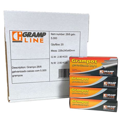 Grampo 26 6 Galvanizado 5000 Unidades Kit C 20 Caixas Grampline