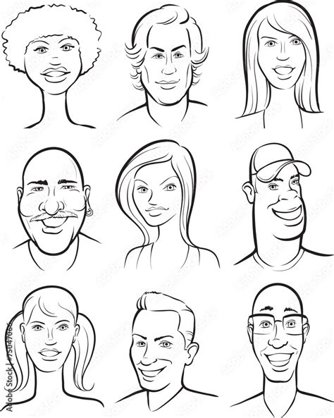 whiteboard drawing - smiling people faces collection Stock Vector | Adobe Stock