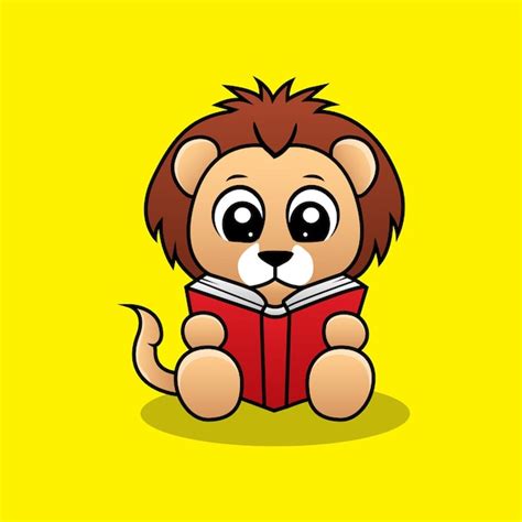 Premium Vector Vector Cute Baby Lion Reading Book Mascot Illustration