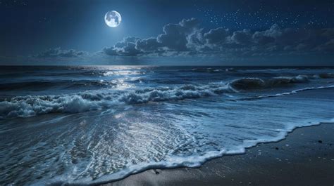 Premium Photo Convey The Eerie Calm Of The Ocean At Night With Gentle