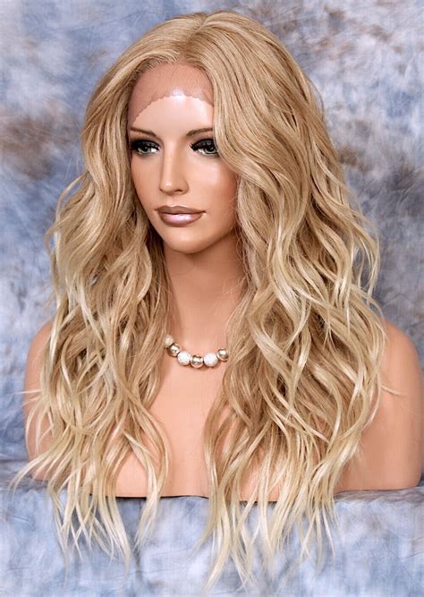 Human Hair Blend Full Lace Front Wig Beach Wavy Blonde Mix Heat OK 27