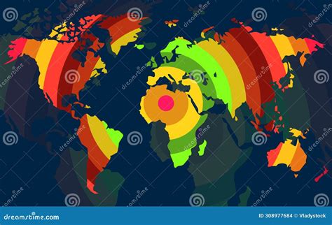 Mapa Del Mundo Abstracto De Franjas Radiales Coloridas Ilustración Del