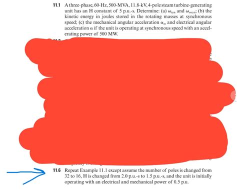 Solved 1.1 A three-phase, 60-Hz, 500-MVA, 11.8-kV, 4-pole | Chegg.com 