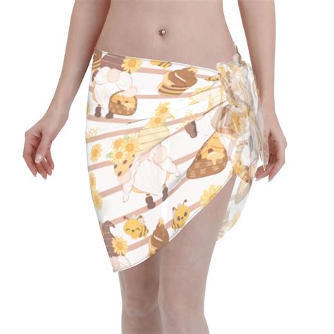 Coaee Cute Bee Gnome Women S Short Sarongs Beach Wrap Sheer Bikini