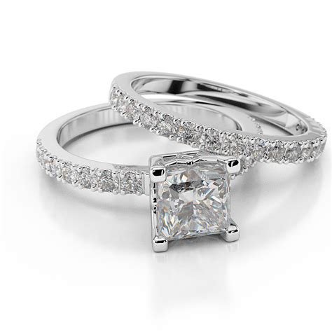 1 75 Ct H Vs2 Genuine Princess Cut Diamond Engagement Ring Set 18k