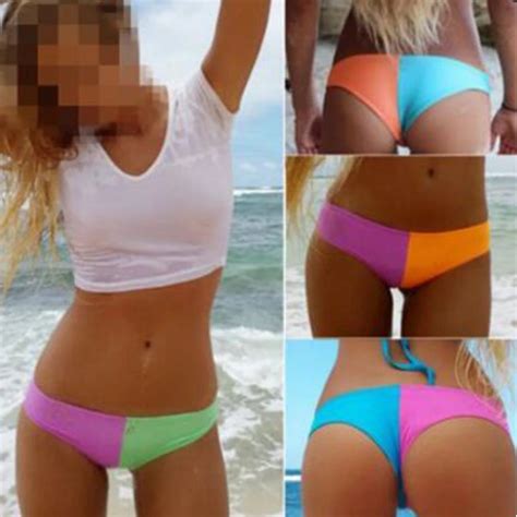 Women S Sexy Patchwork Bikini Panties Beachwear Bathing Swimwear T Back Thong G String Bikini