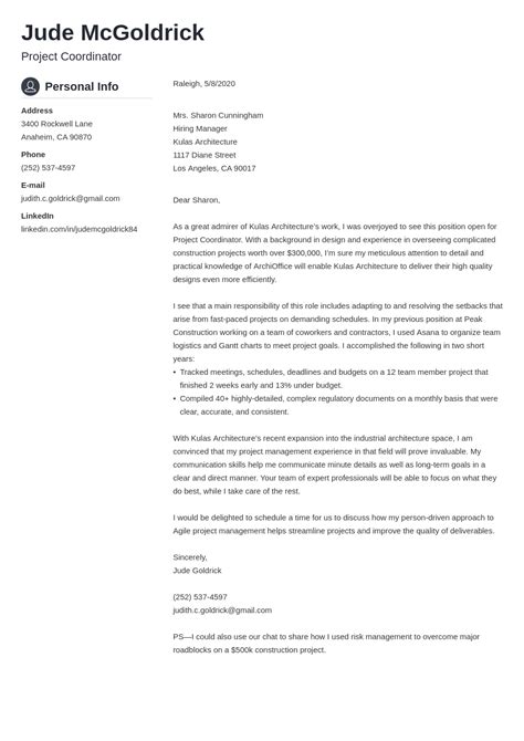 Project Coordinator Cover Letter Samples Writing Guide