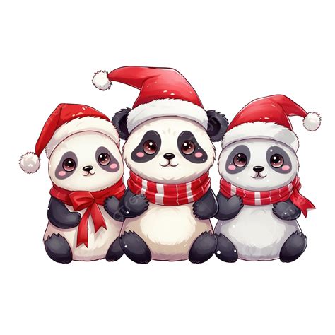 Cute And Funny Kawaii Pandas Wearing Santa S Hat For Christmas Kawaii