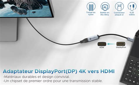 Adaptateur DisplayPort Vers HDMI WARRKY 4K Adaptateur DisplayPort HDMI