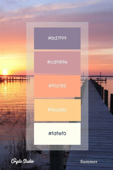 Summer color palette scheme for color inspiration with hex codes for ...