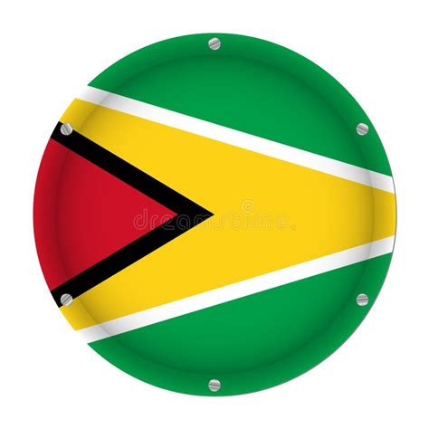 Round Metallic Flag Of Guyana With Screws Stock Vector Illustration