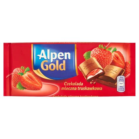 Alpen Gold Czekolada mleczna truskawkowa 90 g kalorie kJ i wartości