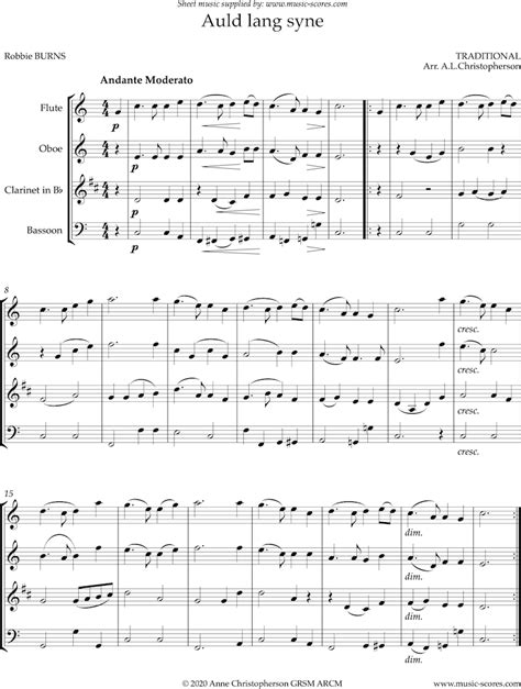 Traditional Auld Lang Syne Short Wind Quartet Classical Sheet Music