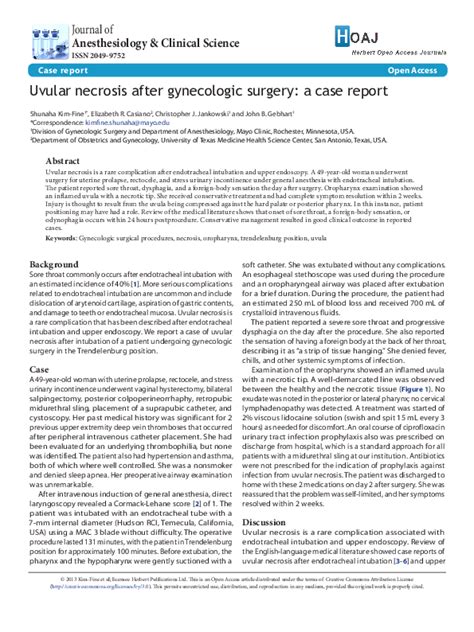 Pdf Uvular Necrosis After Gynecologic Surgery A Case Report