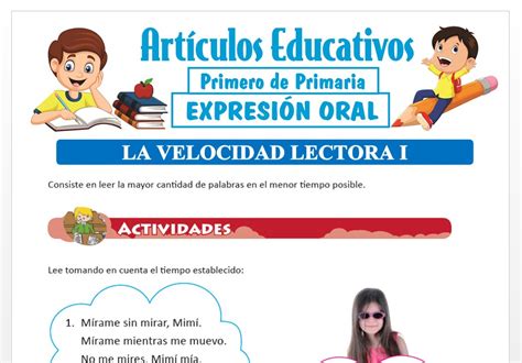 La Velocidad Lectora Para Primero De Primaria Articulos Educativos