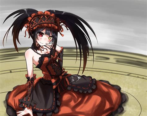 Cleavage Bicolored Eyes Tokisaki Kurumi Dress Bow Black Hair Hd