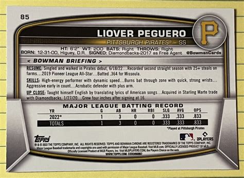 2023 Bowman Chrome Liover Peguero Mojo Mega Box 85 RC Rookie