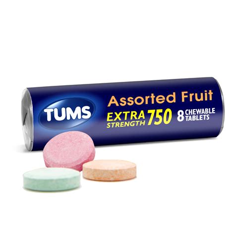 Tums Extra Strength Heartburn Relief Chewable Antacid Tablets, Fruit, 8 ...