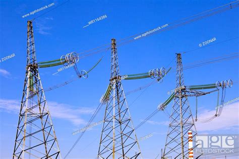 High Voltage Line Of Electricity Transmissions Stock Photo Picture