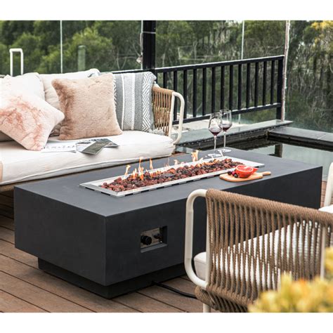 Elementi Granville Rectangular Concrete Gas Fire Table Authenteak