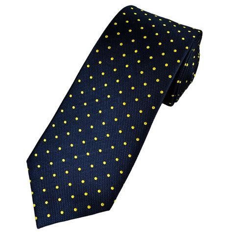 Ties Planet Gold Label Navy Blue Yellow Polka Dot Men S Silk Tie From