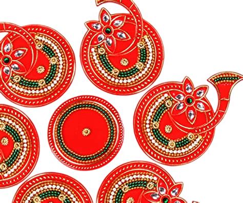 Trendbell Red Shehnai Acrylic Diwali Rangoli Stickers For Pooja Room