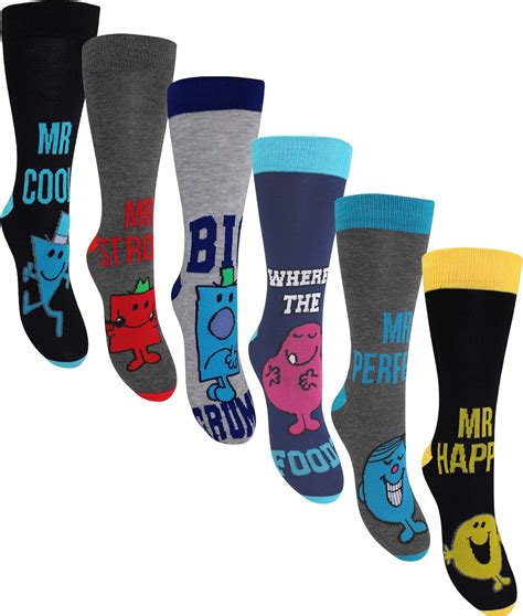 Mens Mr Men Character Socks 6 Pair Pack Uk Clothing