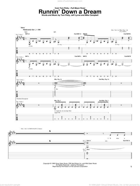 Runnin Down A Dream Sheet Music For Guitar Tablature Pdf