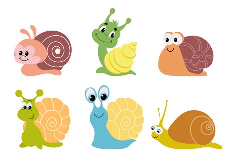 Set Of Cute Cartoon Snails Colorful Baby Snails Icons Stickers