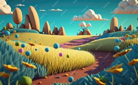 Premium Photo | A field cartoon background illustrations for kids ...