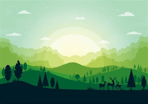 Premium Vector Green Silhouette Nature Landscape