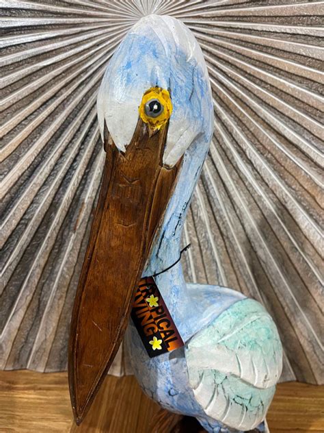 New Balinese Hand Carved And Crafted Pelican Sculpture Carved Pelican