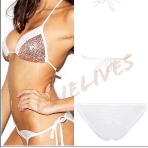 Callie Lives Swim Callie Bling Rose Gold Sequin Scrunch Butt Bikini