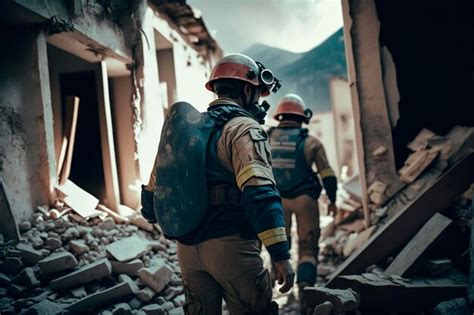 Premium Ai Image Earthquake Rescue Operation Workers In Uniform And