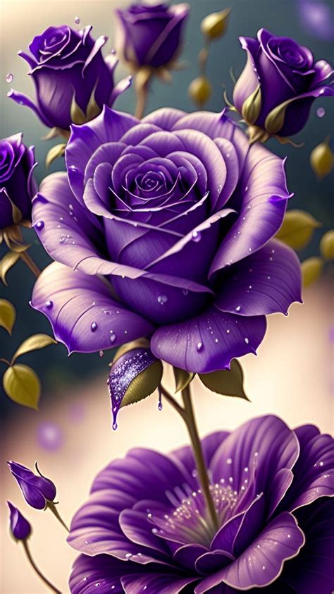 Purple Roses with Water Droplets