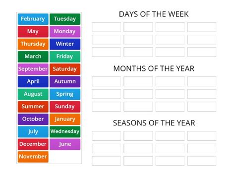 DAYS MONTHS SEASONS Ordenar Por Grupo