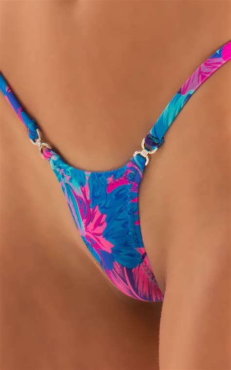 Womens Micro G String Bikini Bottom In Tahitian Magenta Aqua