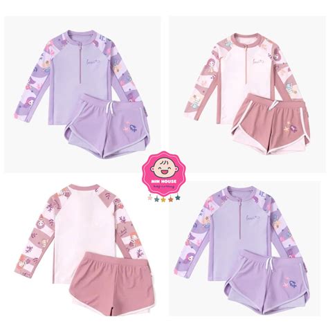 kg Đồ bơi bikini mảnh áo tay dài hoạ tiết nàng tiên cá phối quần lớp kèm nón xinh