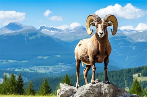 Premium Photo Ram With A Picturesque Mountain Backdrop