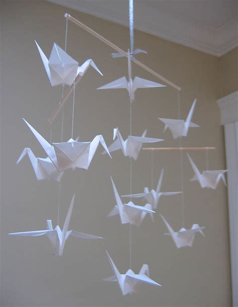 Origami Mobile Large White Paper Cranes Home Decor Etsy