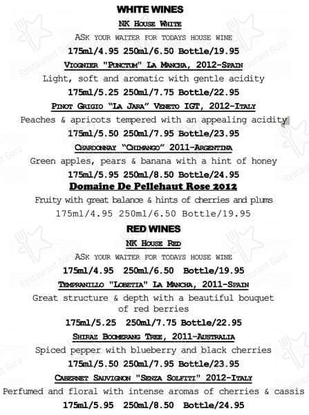 Menu at Natural Kitchen restaurant, London, 55 Baker St