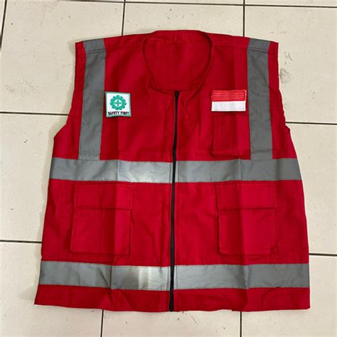 Jual Rompi Safety Drill 3 Kantong Warna Merah Logo K3 Dan Bendera