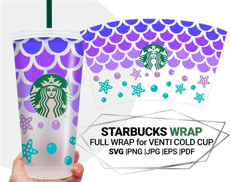 Mermaid Starbucks Cold Cup Svg Mermaid Full Wrap For Etsy