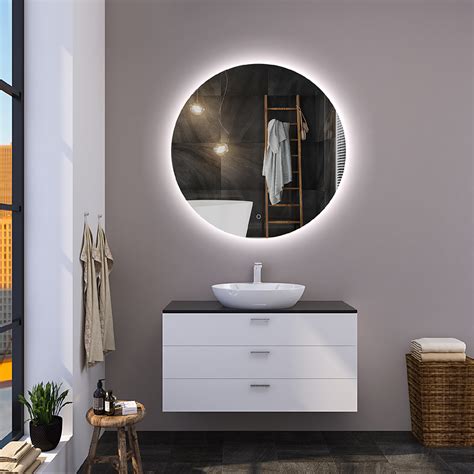 600mm Frameless Round Led Bathroom Wall Mirror Acrylic Anti Fog Homary