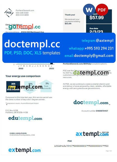 Doctempl - USA Philadelphia Gas Works utility bill template in Word and
