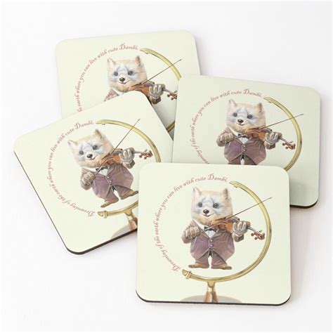 Four Coasters With Pictures Of Cats Playing Violin