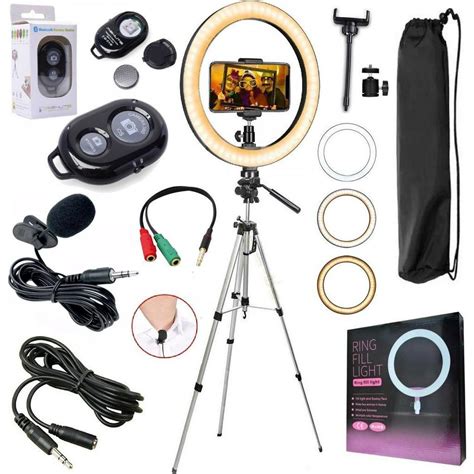 Kit Trip Profissional Ring Light Led Iluminador Microfone Lapela