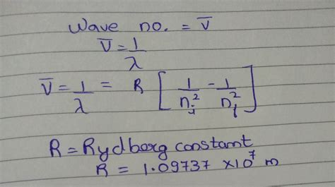 Write The Formula For The Wave Number Of A Spectral Line And Explain