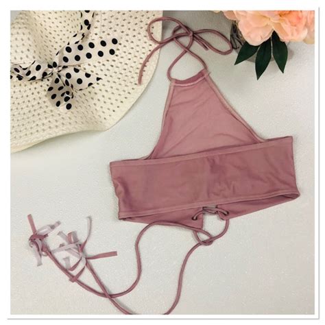 Swim Mesh Nude Blush Pink Lace Up Ruched Bikini Set Poshmark
