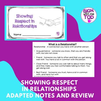 Respect and Relationships - Adapted Notes and Review by Sign with me TOD